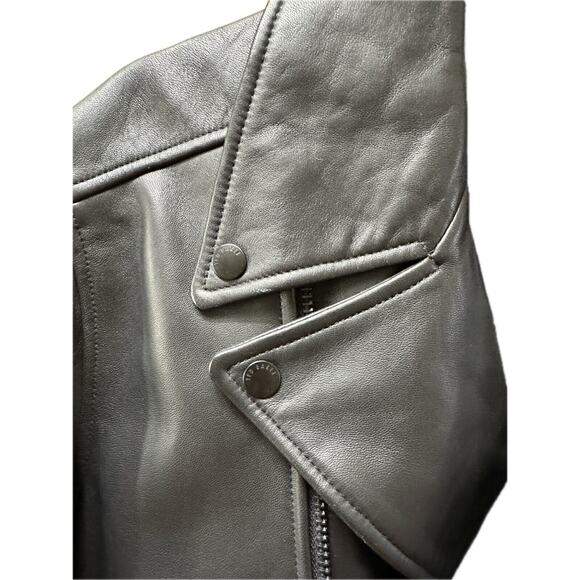 Ted Baker London Mens Ovine Leather CARVE Biker Jacket Black Sz 5 XL $1095 - Picture 2 of 15